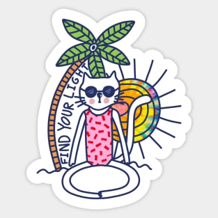 CAT MEDITATING ON THE BEACH Sticker